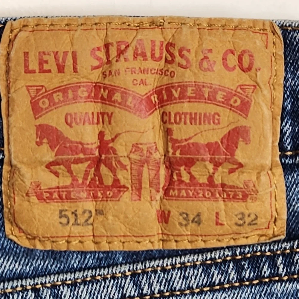 Levi's 512 Slim Taper Fit Light Wash Jeans Classic Blue Denim Mens Size‎ 34x32